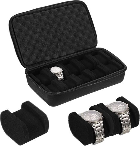 uxcell 4 Slots Hard Watch Travel Case, Watch Display Storage Box Organizer for Men Women with Soft Pillow for Most Watches and Smart Watches Up to 40mm, Black in Saudi Arabia