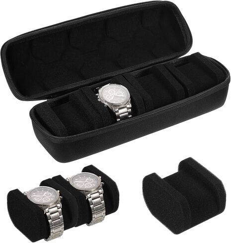 uxcell 4 Slots Hard Watch Travel Case, Watch Display Storage Box Organizer for Men Women with Soft Pillow for Most Watches and Smart Watches Up to 40mm, Black in Saudi Arabia