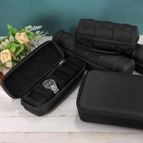 uxcell 4 Slots Hard Watch Travel Case, Watch Display Storage Box Organizer for Men Women with Soft Pillow for Most Watches and Smart Watches Up to 40mm, Black in Saudi Arabia