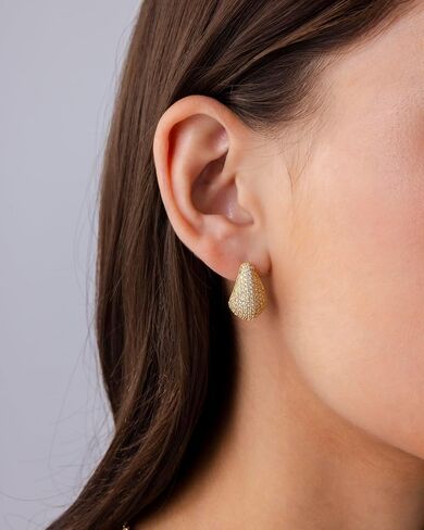 PAVOI 14K Gold-Plated Sterling Silver Posts Chunky Studded Teardrop Pavé Drop Dangle Earrings for Women | Cubic Zirconia Statement Earring Pair in Kuwait