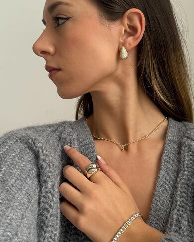 PAVOI 14K Gold-Plated Sterling Silver Posts Chunky Studded Teardrop Pavé Drop Dangle Earrings for Women | Cubic Zirconia Statement Earring Pair in Kuwait