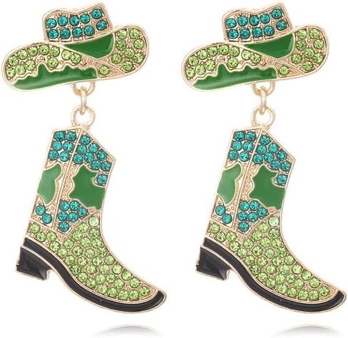 Colorful Rhinestone Western Boots Dangle Drop Earrings for Women Boho Cowgirl Cowboy Enamel Hat Boot Earrings Country Concert Party Outfits Jewelry Gift in Saudi Arabia