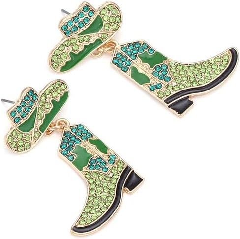 Colorful Rhinestone Western Boots Dangle Drop Earrings for Women Boho Cowgirl Cowboy Enamel Hat Boot Earrings Country Concert Party Outfits Jewelry Gift in Saudi Arabia