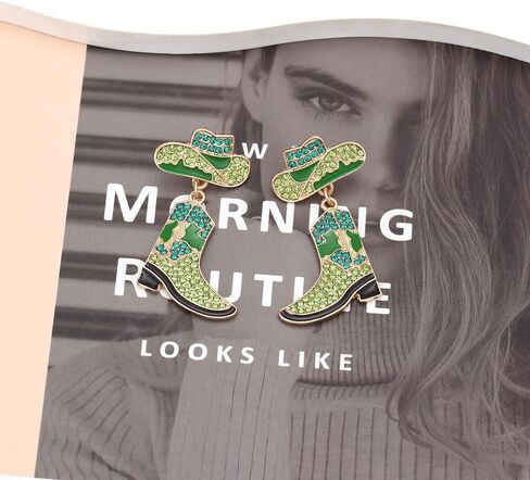 Colorful Rhinestone Western Boots Dangle Drop Earrings for Women Boho Cowgirl Cowboy Enamel Hat Boot Earrings Country Concert Party Outfits Jewelry Gift in Saudi Arabia