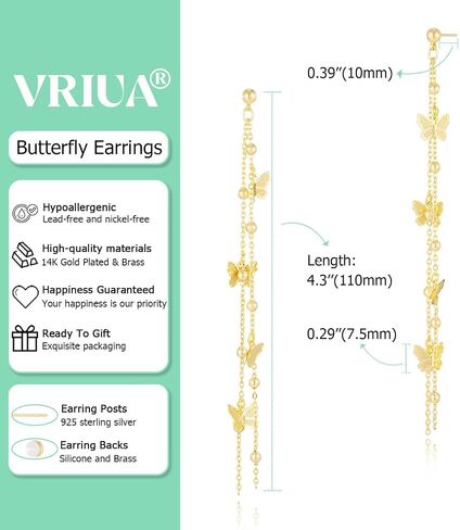 VRIUA Dangle Earrings for Women - 14K Gold Plated Statement Drop Earrings Dainty CZ Wedding Dangling Earrings Trendy Jewelry in Saudi Arabia