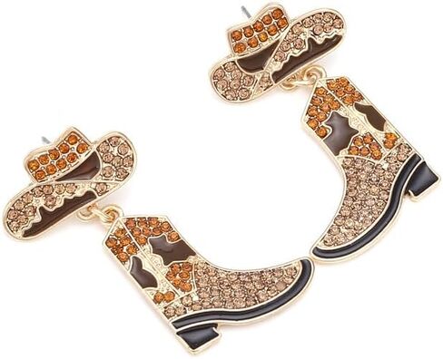 Colorful Rhinestone Western Boots Dangle Drop Earrings for Women Boho Cowgirl Cowboy Enamel Hat Boot Earrings Country Concert Party Outfits Jewelry Gift in Saudi Arabia