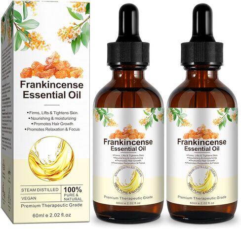 Frankincense Oil for Skin Care, 100% Organic & Pure Natural Essential Oil for Hair Growth & Skin Tightening, Anti-Aging, Scar Reduction, Aromatherapy, Diffusers, Humidifier (60 ML, Frankincense) in Kuwait
