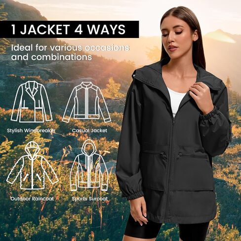 Zando Rain Jacket for Women Waterproof Lightweight Raincoat with Hood Packable Windbreaker with Pockets for Outdoor in Saudi Arabia