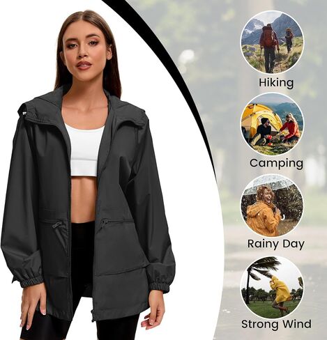 Zando Rain Jacket for Women Waterproof Lightweight Raincoat with Hood Packable Windbreaker with Pockets for Outdoor in Saudi Arabia