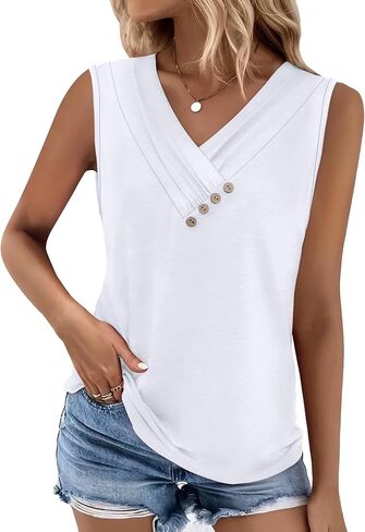 TOPEEL TANK TOP للنساء الصيف زر أسفل V NECK T قمصان بلا أكمام فضفاضة ملائمة قمم الموضة 2025 in Saudi Arabia