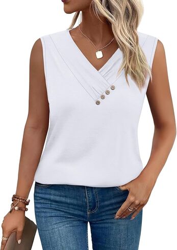 TOPEEL TANK TOP للنساء الصيف زر أسفل V NECK T قمصان بلا أكمام فضفاضة ملائمة قمم الموضة 2025 in Saudi Arabia