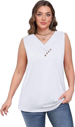 TOPEEL TANK TOP للنساء الصيف زر أسفل V NECK T قمصان بلا أكمام فضفاضة ملائمة قمم الموضة 2025 in Saudi Arabia