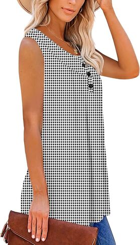 BETTE BOUTIK Womens Sleeveless Tunics Henley Shirts V-Neck Button Down Blouse Tank Tops Casual Pleated Basic S-3XL in Kuwait