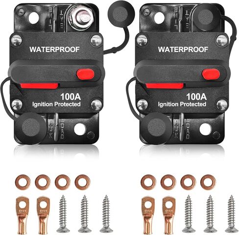 100Amp Circuit Breaker DC 12V-48V for Marine Boat Trolling Motor Automotive RV Trailer Car Solar System Battery Disconnect with Manual Reset Switch, IP67 Waterproof (Pack of 2) in Kuwait