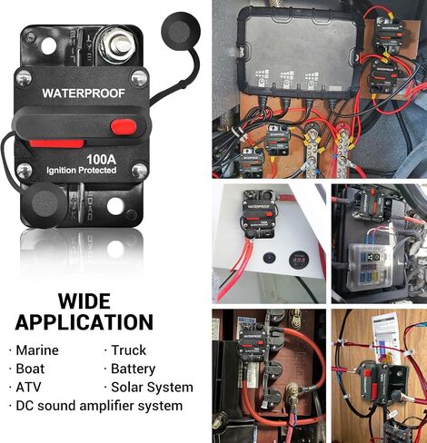 100Amp Circuit Breaker DC 12V-48V for Marine Boat Trolling Motor Automotive RV Trailer Car Solar System Battery Disconnect with Manual Reset Switch, IP67 Waterproof (Pack of 2) in Kuwait