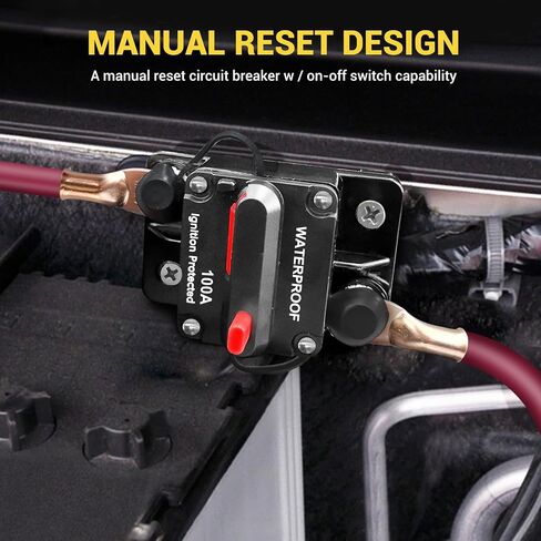 100Amp Circuit Breaker DC 12V-48V for Marine Boat Trolling Motor Automotive RV Trailer Car Solar System Battery Disconnect with Manual Reset Switch, IP67 Waterproof (Pack of 2) in Kuwait