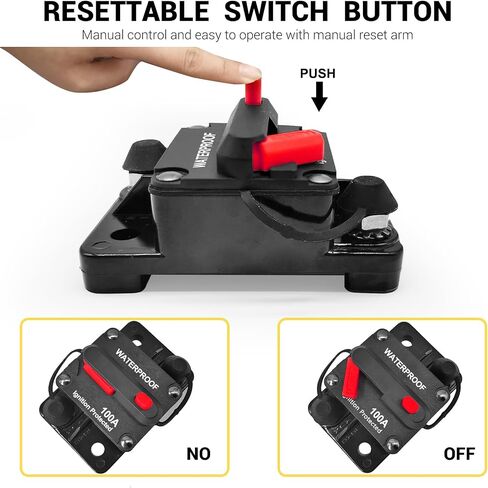 100Amp Circuit Breaker DC 12V-48V for Marine Boat Trolling Motor Automotive RV Trailer Car Solar System Battery Disconnect with Manual Reset Switch, IP67 Waterproof (Pack of 2) in Kuwait