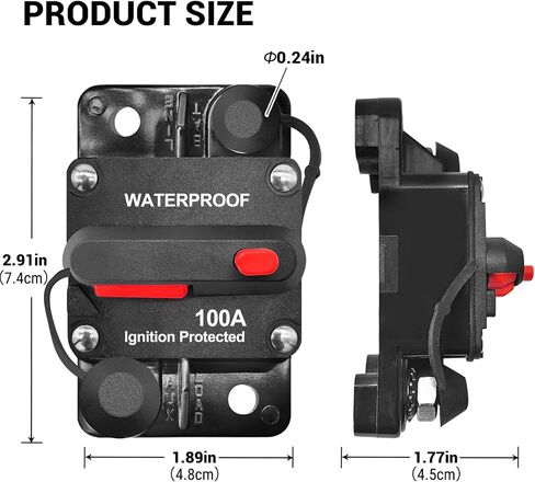 100Amp Circuit Breaker DC 12V-48V for Marine Boat Trolling Motor Automotive RV Trailer Car Solar System Battery Disconnect with Manual Reset Switch, IP67 Waterproof (Pack of 2) in Kuwait