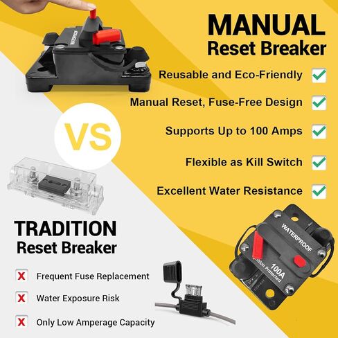 100Amp Circuit Breaker DC 12V-48V for Marine Boat Trolling Motor Automotive RV Trailer Car Solar System Battery Disconnect with Manual Reset Switch, IP67 Waterproof (Pack of 2) in Kuwait