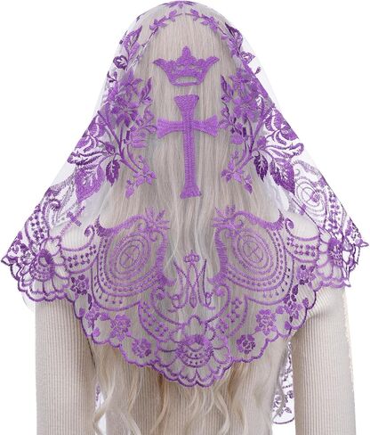 Bozidol Mantilla Veils Catholic for Women: Triangle Rose Cross Veil for Mass Pray, Christian Floral Lace Church Head Veils in Saudi Arabia