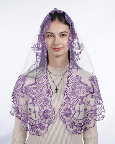Bozidol Mantilla Veils Catholic for Women: Triangle Rose Cross Veil for Mass Pray, Christian Floral Lace Church Head Veils in Saudi Arabia