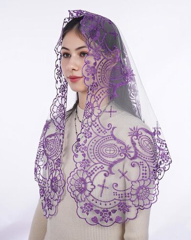 Bozidol Mantilla Veils Catholic for Women: Triangle Rose Cross Veil for Mass Pray, Christian Floral Lace Church Head Veils in Saudi Arabia
