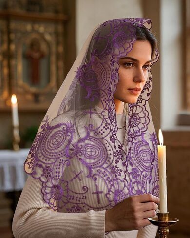 Bozidol Mantilla Veils Catholic for Women: Triangle Rose Cross Veil for Mass Pray, Christian Floral Lace Church Head Veils in Saudi Arabia