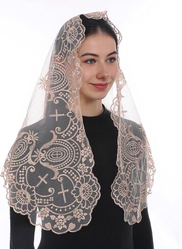 Bozidol Mantilla Veils Catholic for Women: Triangle Rose Cross Veil for Mass Pray, Christian Floral Lace Church Head Veils in Saudi Arabia