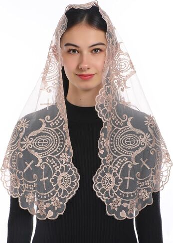 Bozidol Mantilla Veils Catholic for Women: Triangle Rose Cross Veil for Mass Pray, Christian Floral Lace Church Head Veils in Saudi Arabia