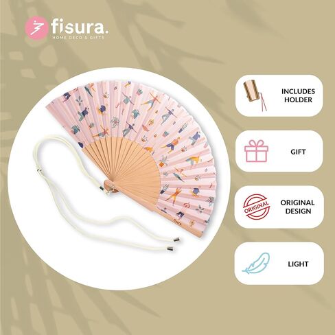Fisura - Original corals folding fan. Blue handheld folding fan for women. Hanger included. Fans for wedding, party, gift. in Kuwait