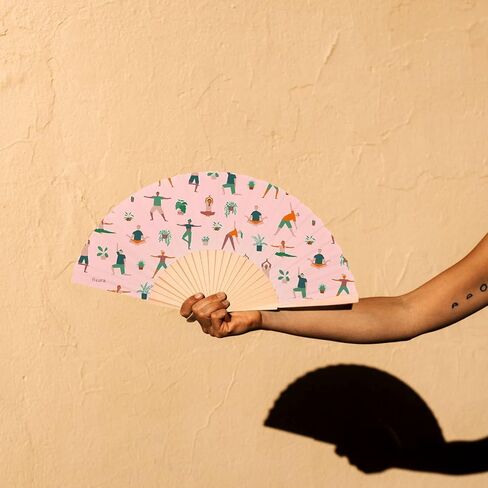 Fisura - Original corals folding fan. Blue handheld folding fan for women. Hanger included. Fans for wedding, party, gift. in Kuwait