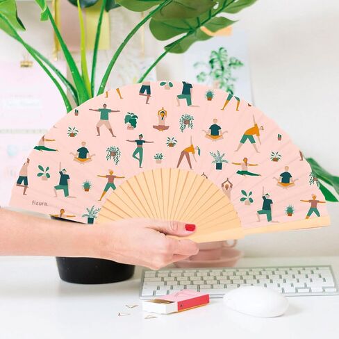 Fisura - Original corals folding fan. Blue handheld folding fan for women. Hanger included. Fans for wedding, party, gift. in Kuwait