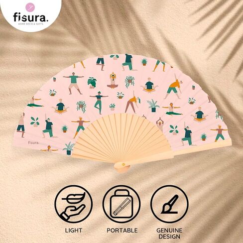Fisura - Original corals folding fan. Blue handheld folding fan for women. Hanger included. Fans for wedding, party, gift. in Kuwait