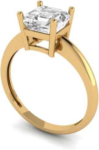 1.5 ct Asscher Cut Created Clear Diamond 14k Yellow Gold Solitaire Wedding Engagement Bridal Promise Ring in Saudi Arabia