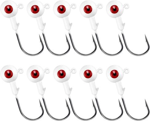 Alwonder 10 Pack Round Fishing Jig Heads, Bass Ball Jigs Hooks 3D Eyes High Carbon Steel 1/8-1/2OZ Pompano Jig Heads Saltwater Freshwater Jig Head for Fishing Pompano Bass Trout Walleye Striper in Saudi Arabia