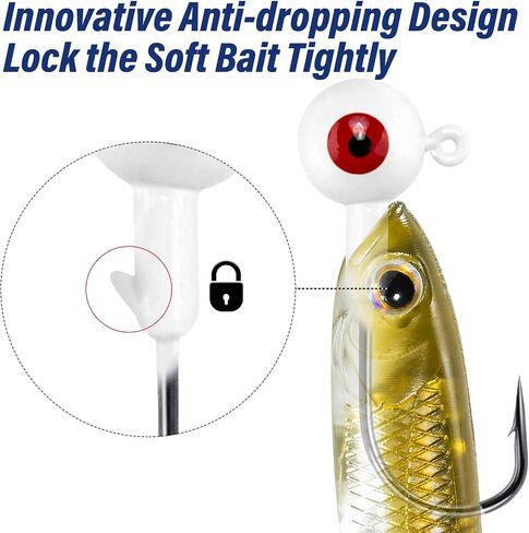 Alwonder 10 Pack Round Fishing Jig Heads, Bass Ball Jigs Hooks 3D Eyes High Carbon Steel 1/8-1/2OZ Pompano Jig Heads Saltwater Freshwater Jig Head for Fishing Pompano Bass Trout Walleye Striper in Saudi Arabia