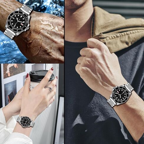 Juntan Stainless Steel Watch Band, 18mm 20mm 22mm 24mm Metal Watch Bands Straps for Men Women, Adjustable Business Watch Bracelet Silver Black with Solid Double Deployment Clasp in Saudi Arabia