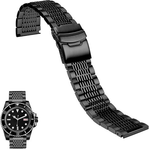 Juntan Stainless Steel Watch Band, 18mm 20mm 22mm 24mm Metal Watch Bands Straps for Men Women, Adjustable Business Watch Bracelet Silver Black with Solid Double Deployment Clasp in Saudi Arabia
