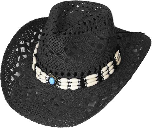 Wildarms Western Cowboy Hat for Women Men Wide Brim Woven Straw Cowboy Hat for Men Cowgirl Sun Beach Hat Decorative Bands in Kuwait