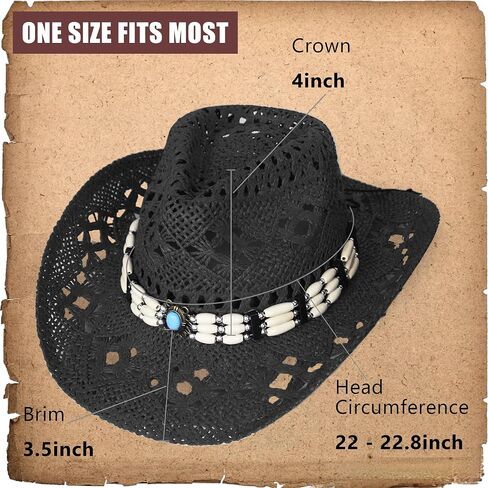 Wildarms Western Cowboy Hat for Women Men Wide Brim Woven Straw Cowboy Hat for Men Cowgirl Sun Beach Hat Decorative Bands in Kuwait