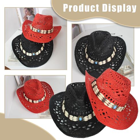 Wildarms Western Cowboy Hat for Women Men Wide Brim Woven Straw Cowboy Hat for Men Cowgirl Sun Beach Hat Decorative Bands in Kuwait