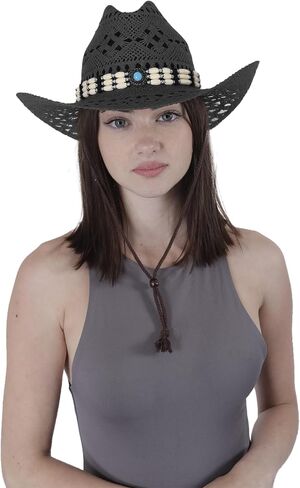 Wildarms Western Cowboy Hat for Women Men Wide Brim Woven Straw Cowboy Hat for Men Cowgirl Sun Beach Hat Decorative Bands in Kuwait