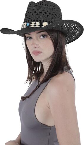 Wildarms Western Cowboy Hat for Women Men Wide Brim Woven Straw Cowboy Hat for Men Cowgirl Sun Beach Hat Decorative Bands in Kuwait