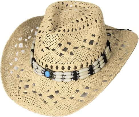 Wildarms Western Cowboy Hat for Women Men Wide Brim Woven Straw Cowboy Hat for Men Cowgirl Sun Beach Hat Decorative Bands in Kuwait