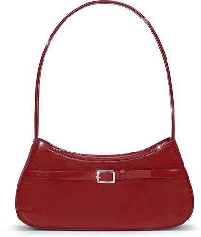 Y2k Shoulder Bag Red Purse For Women Small Vintage Handbag Burgundy Hobo Bags Faux Leather Trendy Underarm in Saudi Arabia