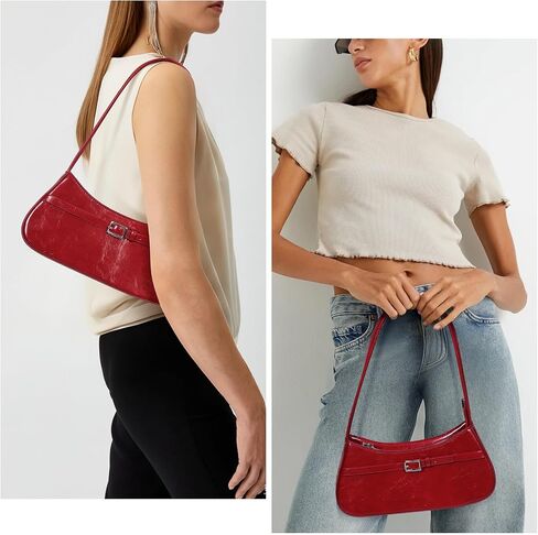 Y2k Shoulder Bag Red Purse For Women Small Vintage Handbag Burgundy Hobo Bags Faux Leather Trendy Underarm in Saudi Arabia