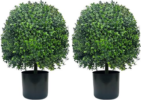 Artificial Boxwood Topiary Ball Trees 20 Inch 2pcs UV-Anti Greenery Decorative Faxu Plants for Home Front Porch, Indoor Walkway, Entryway Indoor & Outdoor Decor in Saudi Arabia