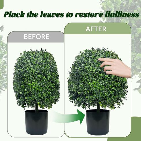 Artificial Boxwood Topiary Ball Trees 20 Inch 2pcs UV-Anti Greenery Decorative Faxu Plants for Home Front Porch, Indoor Walkway, Entryway Indoor & Outdoor Decor in Saudi Arabia