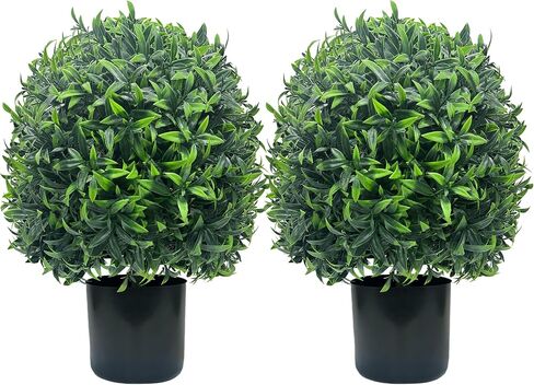 Artificial Boxwood Topiary Ball Trees 20 Inch 2pcs UV-Anti Greenery Decorative Faxu Plants for Home Front Porch, Indoor Walkway, Entryway Indoor & Outdoor Decor in Saudi Arabia