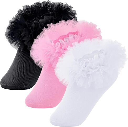 Girls Ruffle Socks Toddler Ruffle Socks Baby Kids Four Layers Lace Dress Sock Cotton Fluffy Dance Sock in Saudi Arabia
